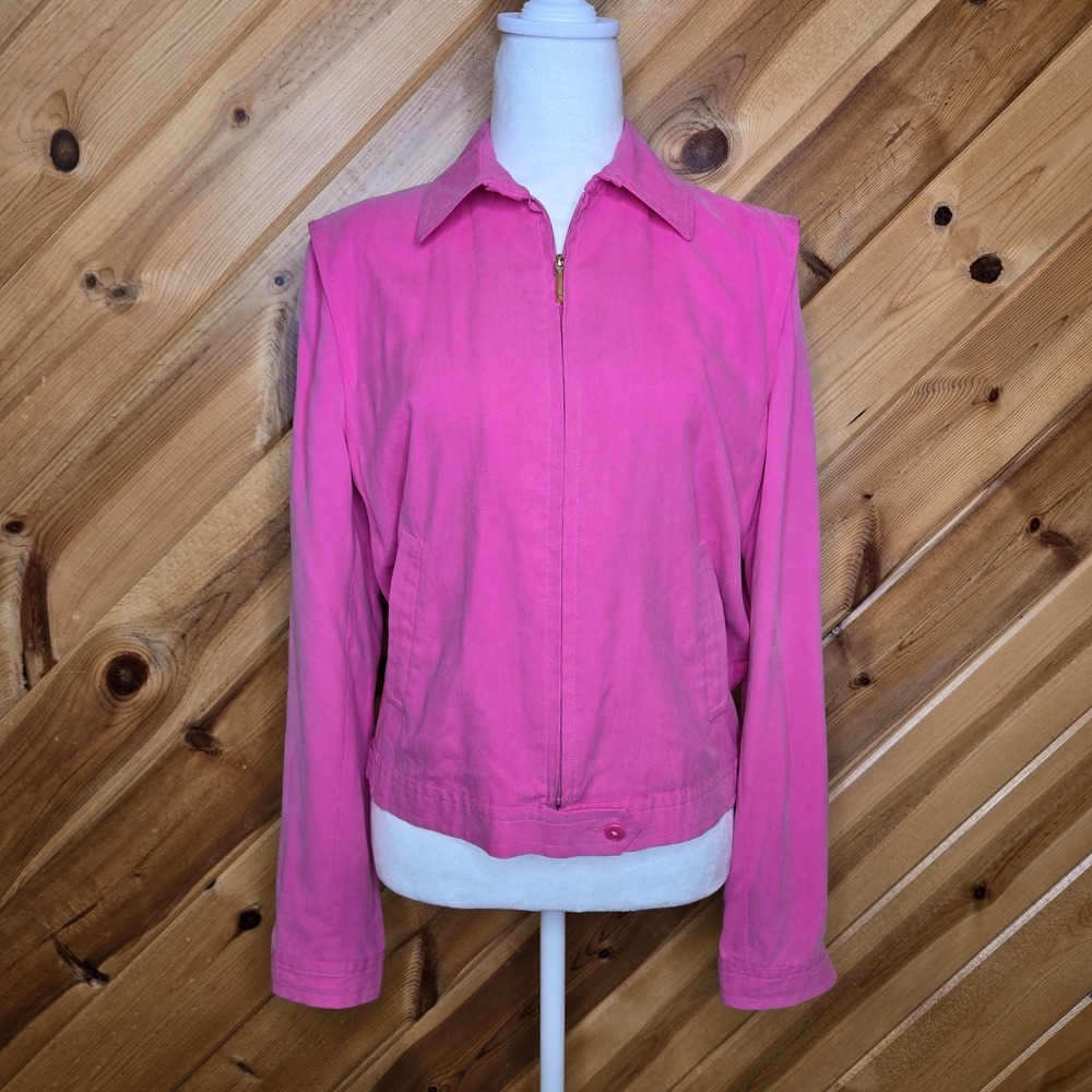 Vintage Lauren Ralph Lauren Hot Pink 100% Silk Thin Bomber Jacket Women's M